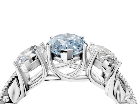 White gold Three-Stone Fancy Blue Marquise Cut Cut Milgrain Pavé Engagement Ring_16