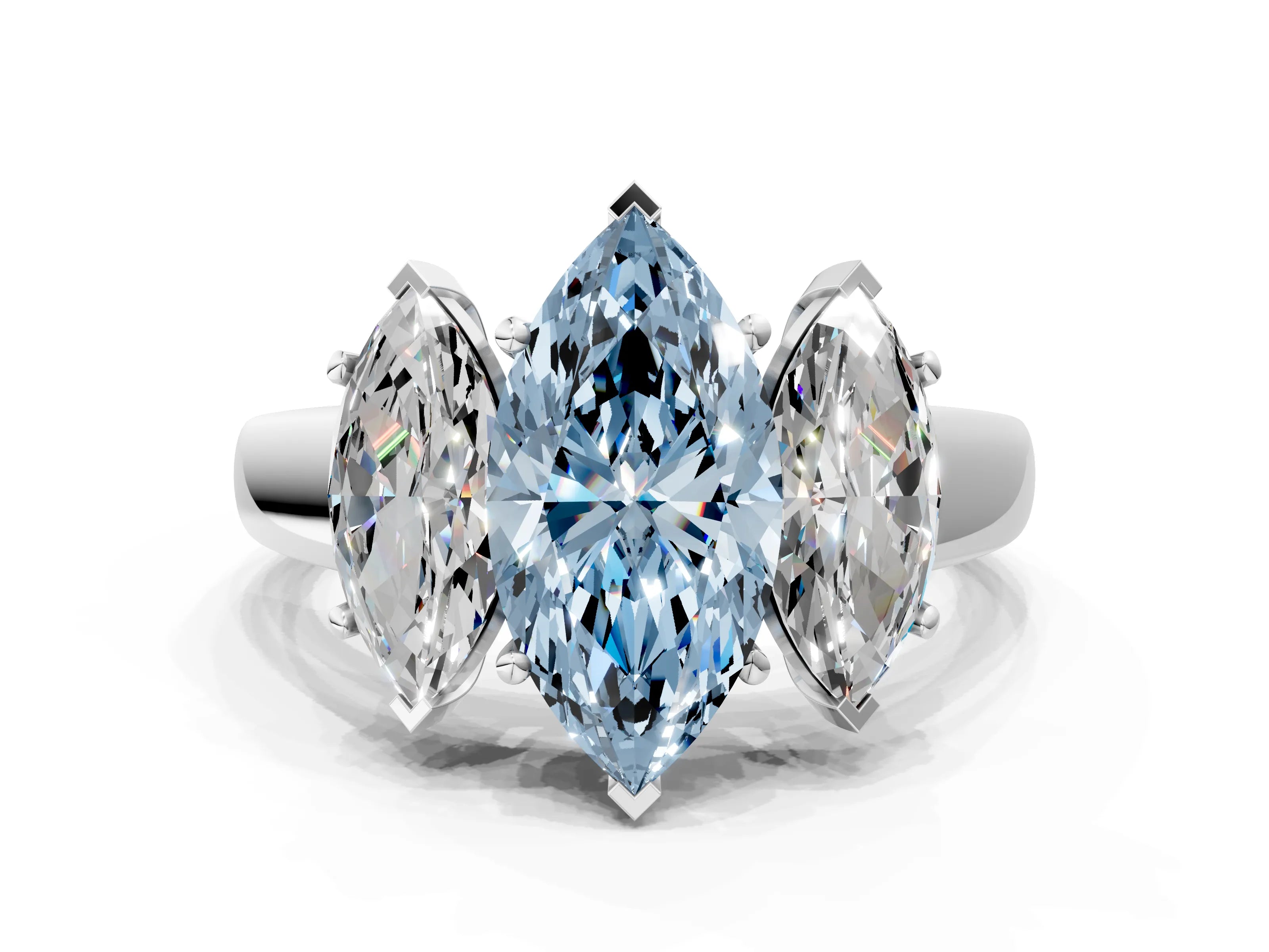 White gold Three-Stone Fancy Blue Marquise Cut Cut Solitaire Ring with Classic Prong Setting