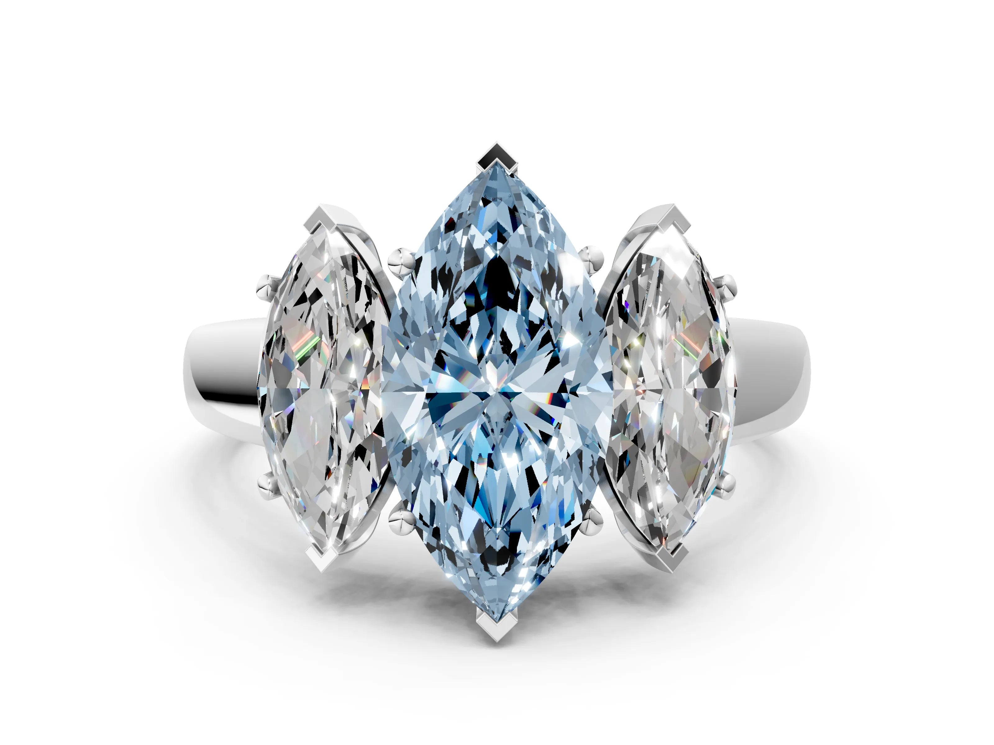 White gold Three-Stone Fancy Blue Marquise Cut Cut Solitaire Ring with Classic Prong Setting_12