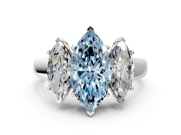 White gold Three-Stone Fancy Blue Marquise Cut Cut Solitaire Ring with Classic Prong Setting