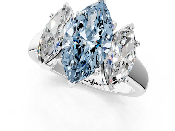 White gold Three-Stone Fancy Blue Marquise Cut Cut Solitaire Ring with Classic Prong Setting