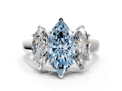 White gold Three-Stone Fancy Blue Marquise Cut Cut Solitaire Ring with Classic Prong Setting