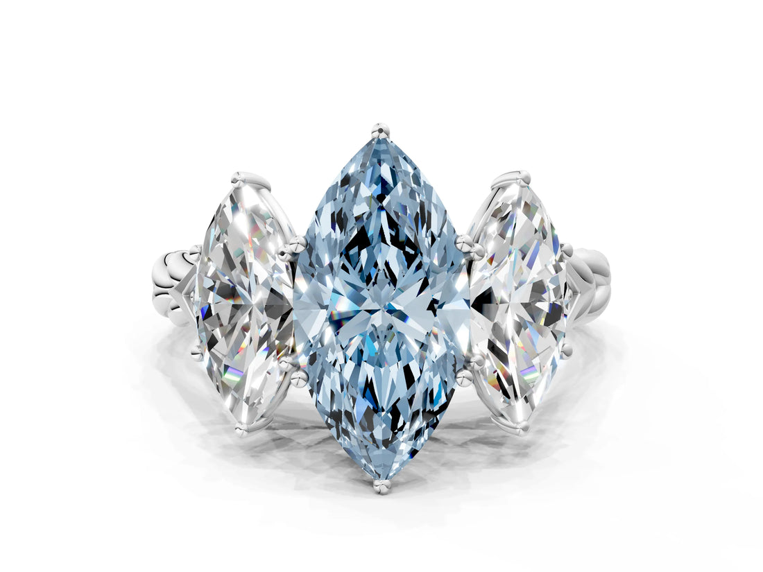 White gold Three-Stone Fancy Blue Marquise Cut Diamond Braided Band Ring with Four-Prong Setting_32