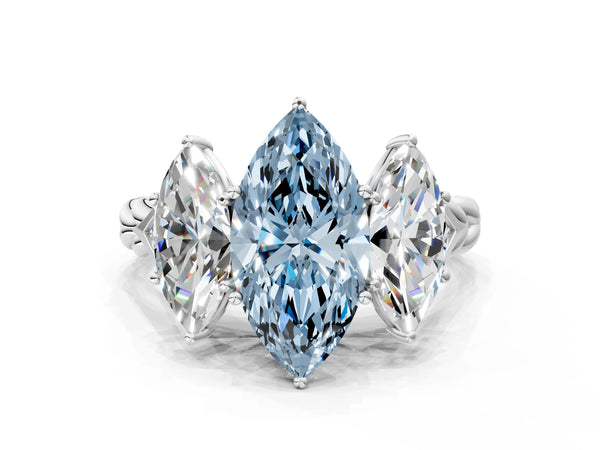 White gold Three-Stone Fancy Blue Marquise Cut Diamond Braided Band Ring with Four-Prong Setting