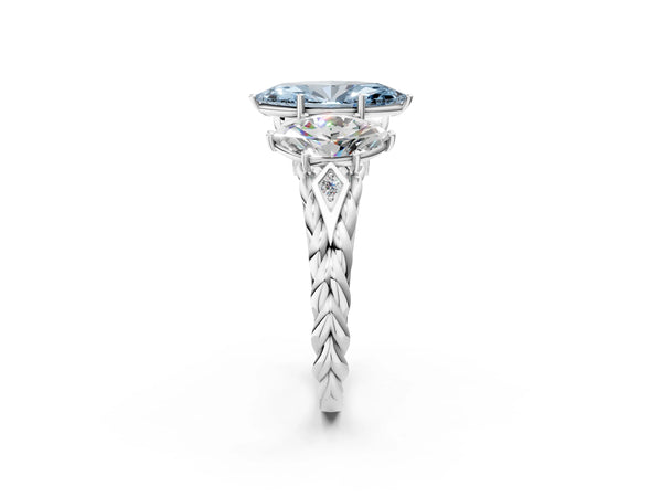 White gold Three-Stone Fancy Blue Marquise Cut Diamond Braided Band Ring with Four-Prong Setting