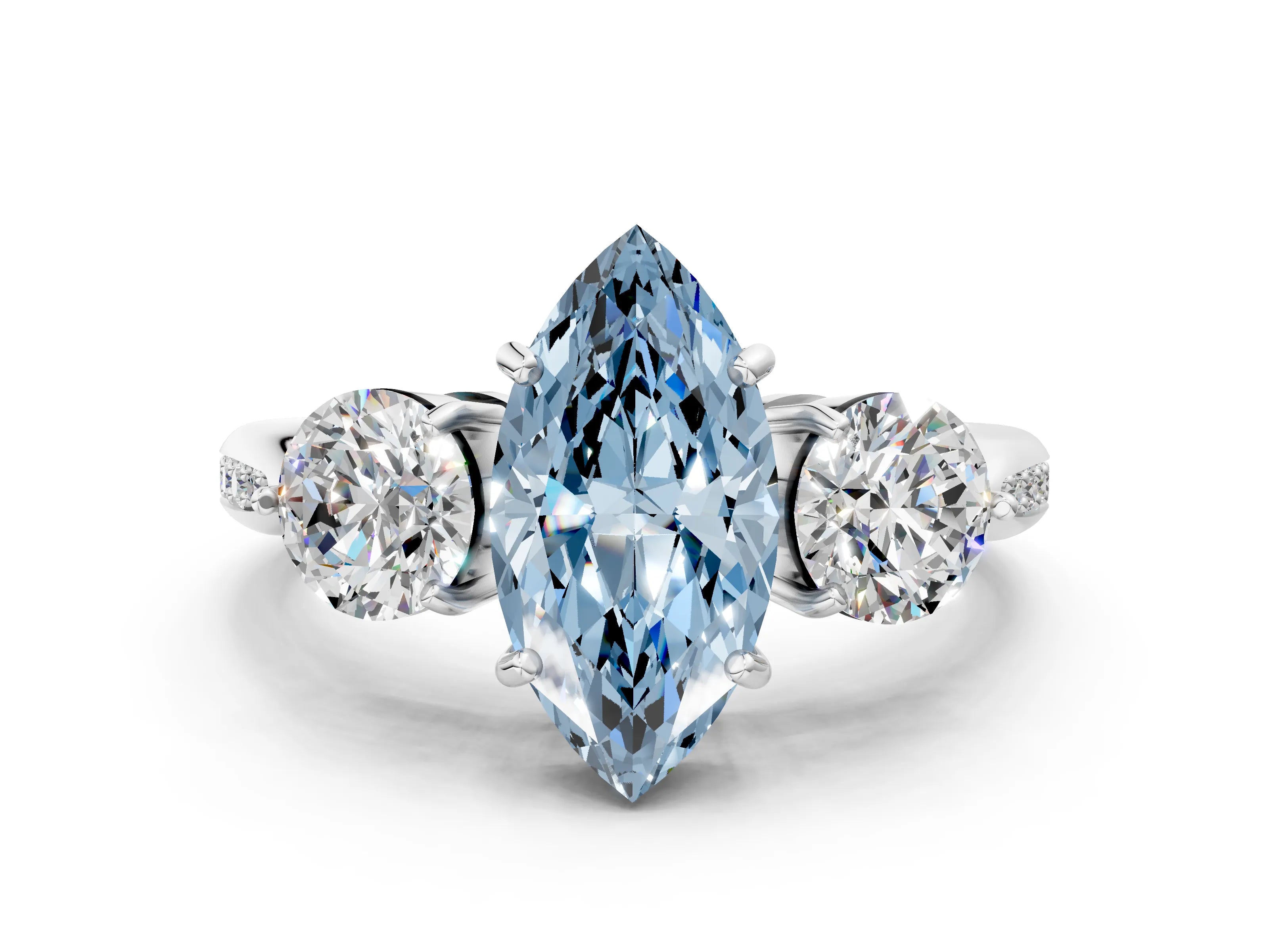 White gold Three-Stone Fancy Blue Marquise Cut Diamond Channel Set Engagement Ring with Prong Setting_12