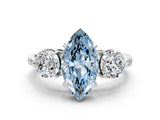 White gold Three-Stone Fancy Blue Marquise Cut Diamond Channel Set Engagement Ring with Prong Setting_12