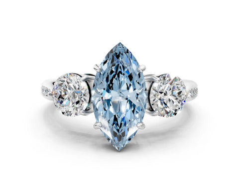White gold Three-Stone Fancy Blue Marquise Cut Diamond Channel Set Engagement Ring with Prong Setting_12