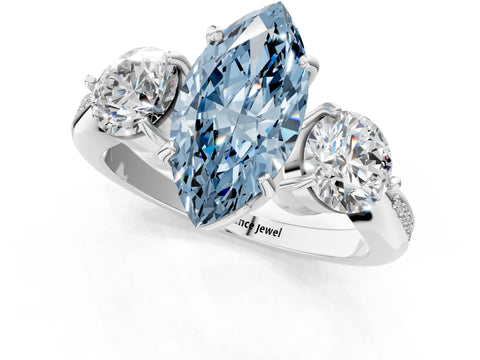 White gold Three-Stone Fancy Blue Marquise Cut Diamond Channel Set Engagement Ring with Prong Setting_13