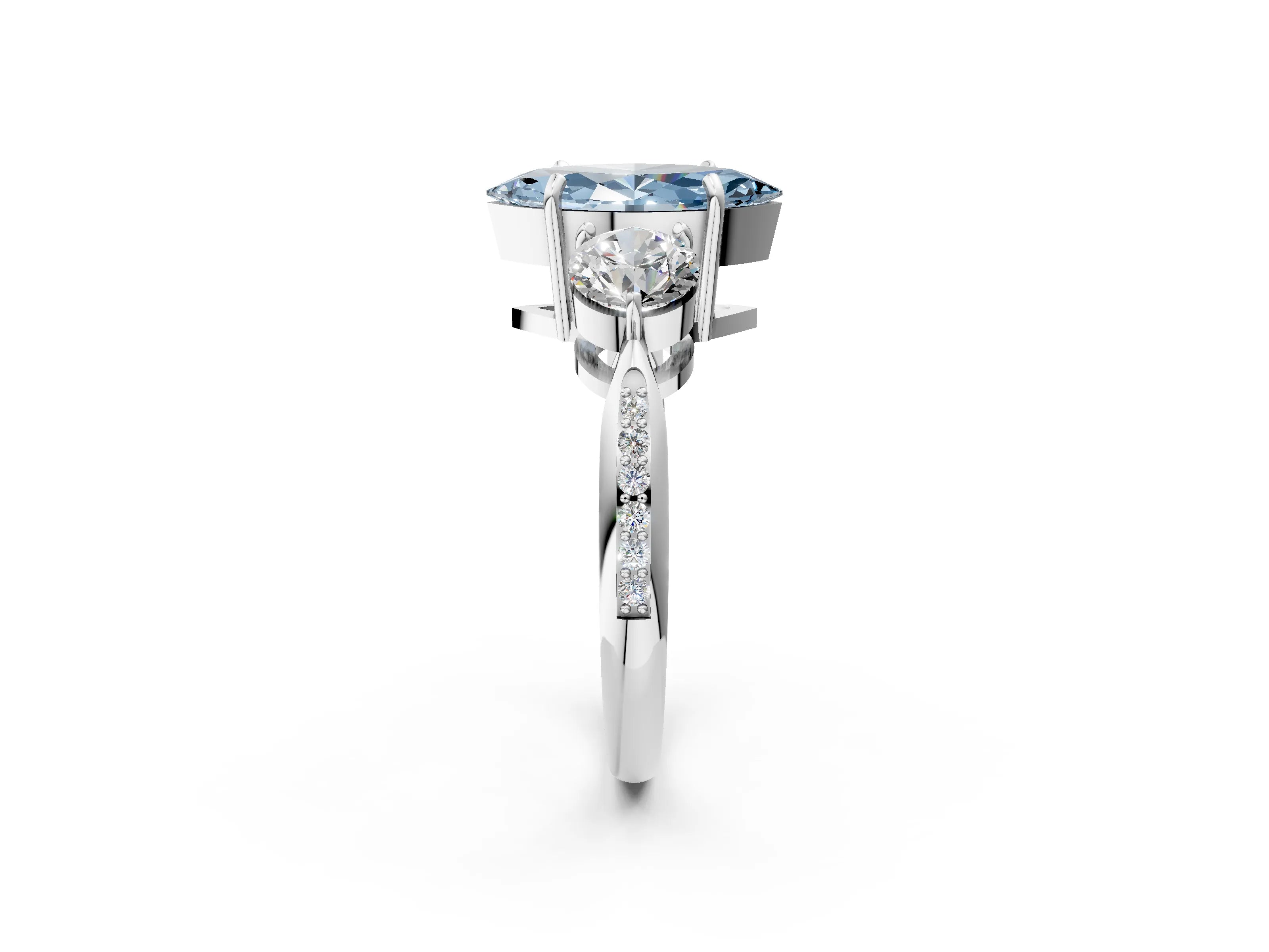 White gold Three-Stone Fancy Blue Marquise Cut Diamond Channel Set Engagement Ring with Prong Setting_14