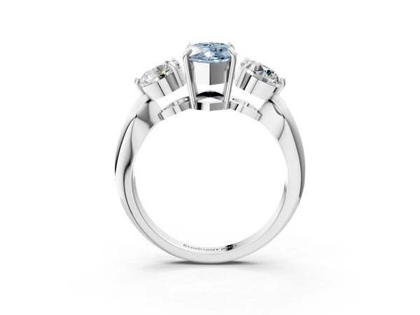 White gold Three-Stone Fancy Blue Marquise Cut Diamond Channel Set Engagement Ring with Prong Setting