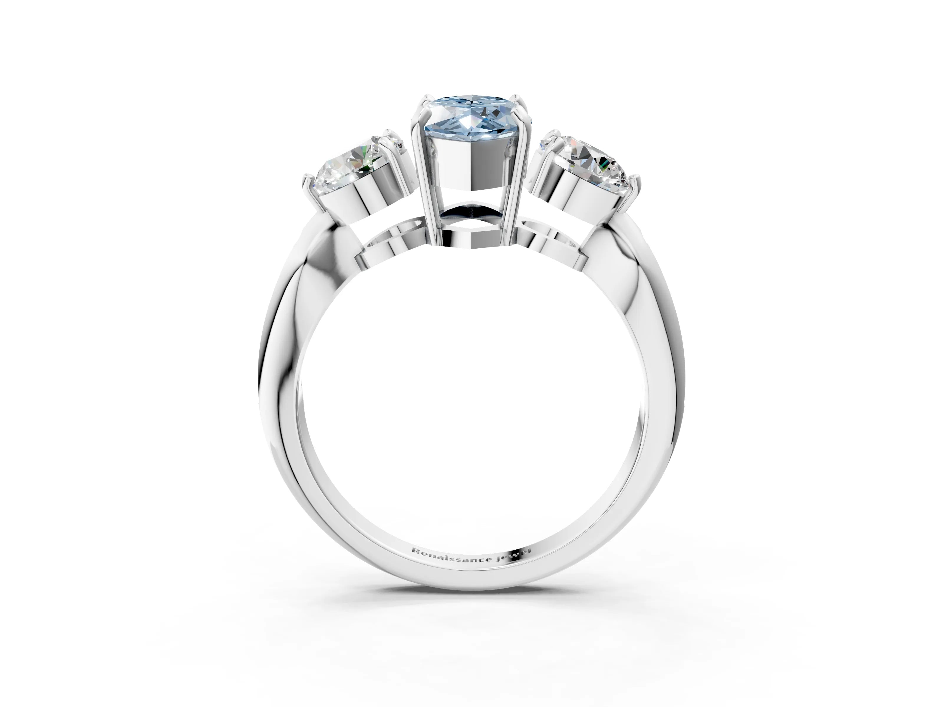 White gold Three-Stone Fancy Blue Marquise Cut Diamond Channel Set Engagement Ring with Prong Setting_15