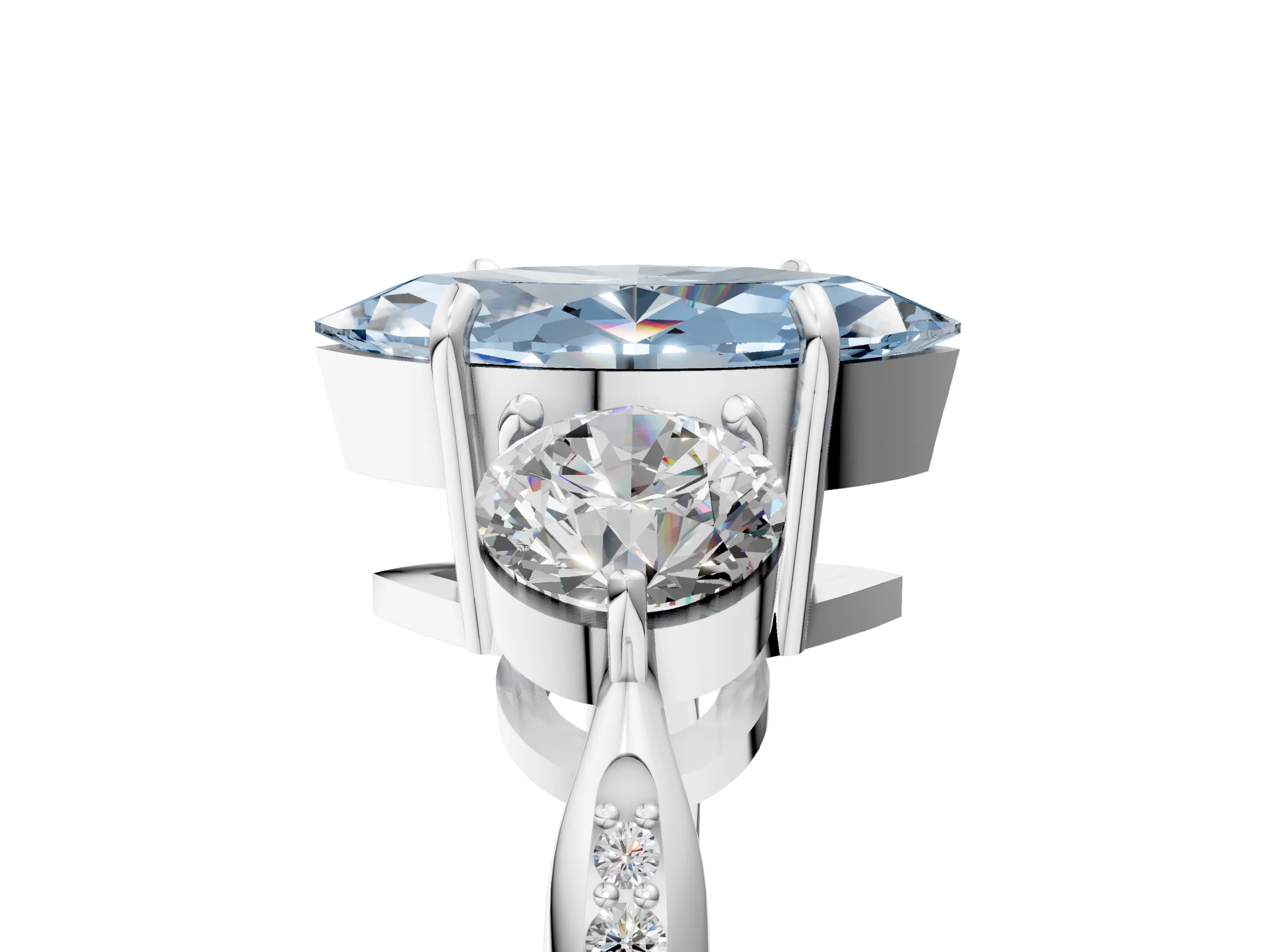 White gold Three-Stone Fancy Blue Marquise Cut Diamond Channel Set Engagement Ring with Prong Setting_17