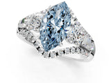 White gold Three-Stone Fancy Blue Marquise Cut Diamond Engagement Ring with Pave Band and Prong Setting_13