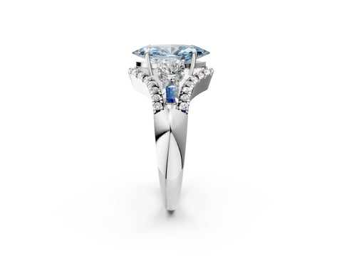 White gold Three-Stone Fancy Blue Marquise Cut Diamond Engagement Ring with Pave Band and Prong Setting_14
