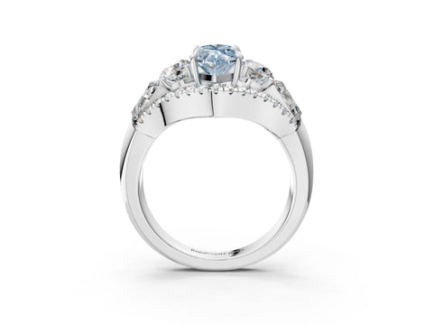White gold Three-Stone Fancy Blue Marquise Cut Diamond Engagement Ring with Pave Band and Prong Setting_15