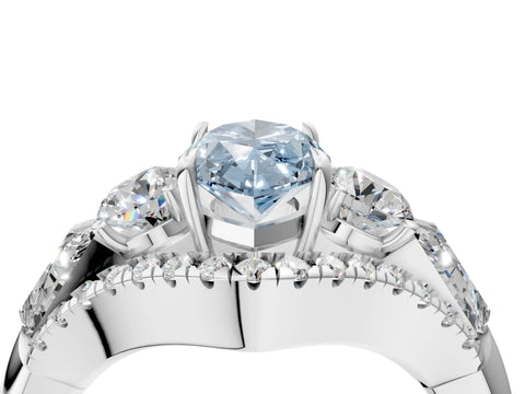 White gold Three-Stone Fancy Blue Marquise Cut Diamond Engagement Ring with Pave Band and Prong Setting_16
