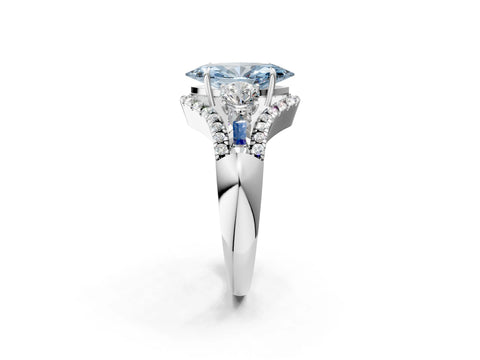 White gold Three-Stone Fancy Blue Marquise Cut Diamond Engagement Ring with Pave Band and Prong Setting_2