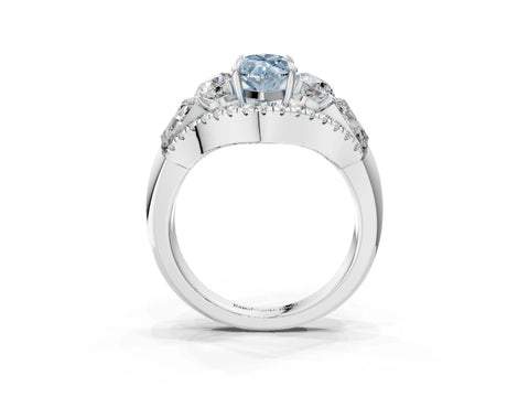 White gold Three-Stone Fancy Blue Marquise Cut Diamond Engagement Ring with Pave Band and Prong Setting_3