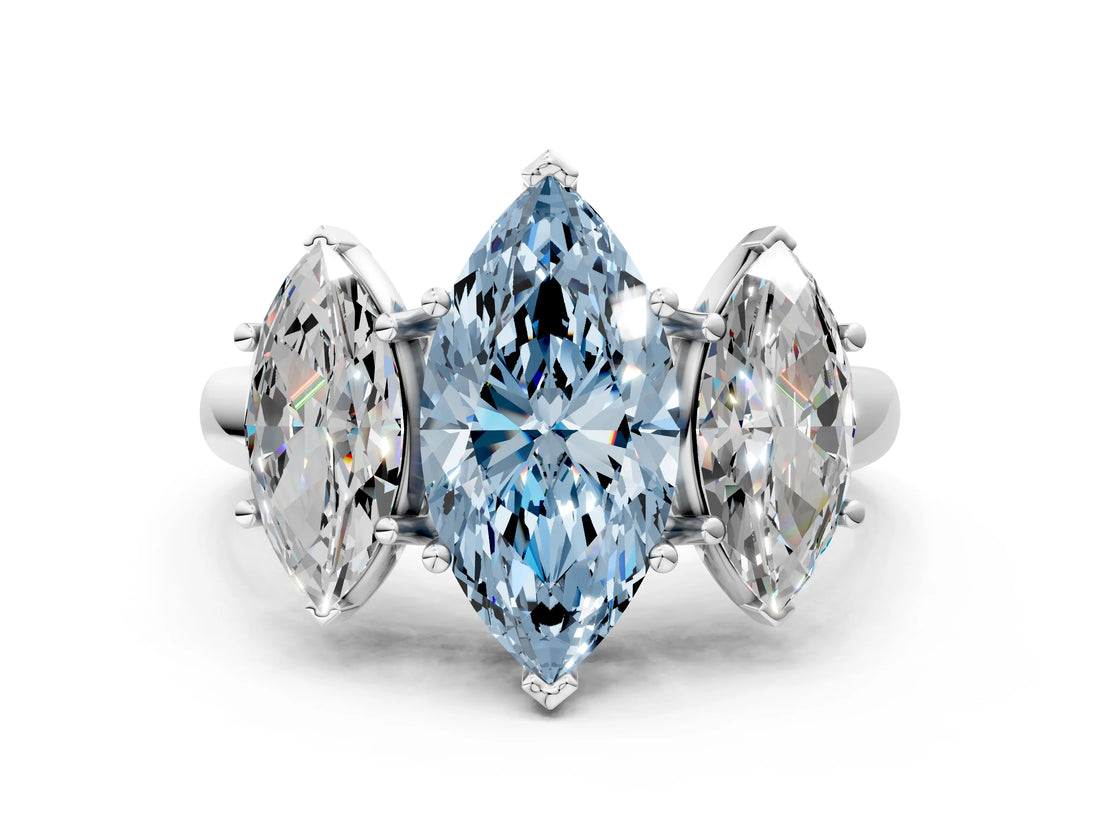 White gold Three-Stone Fancy Blue Marquise Cut Diamond Engagement Ring with Prong Setting_15