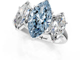 White gold Three-Stone Fancy Blue Marquise Cut Diamond Engagement Ring with Prong Setting_16