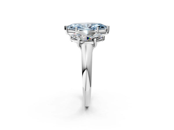 Platinum Three-Stone Fancy Blue Marquise Cut Diamond Engagement Ring with Prong Setting