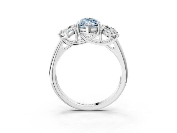 Platinum Three-Stone Fancy Blue Marquise Cut Diamond Engagement Ring with Prong Setting