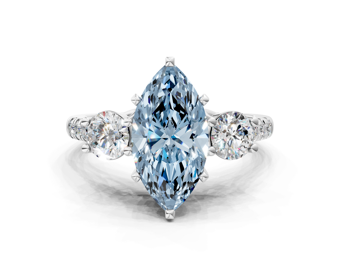 White gold Three-Stone Fancy Blue Marquise  Cut Diamond Pavé Band with Four-Prong Setting_28