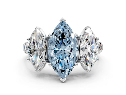 White gold Three-Stone Fancy Blue Marquise Cut Diamond Pavé Band with Prong Setting_12