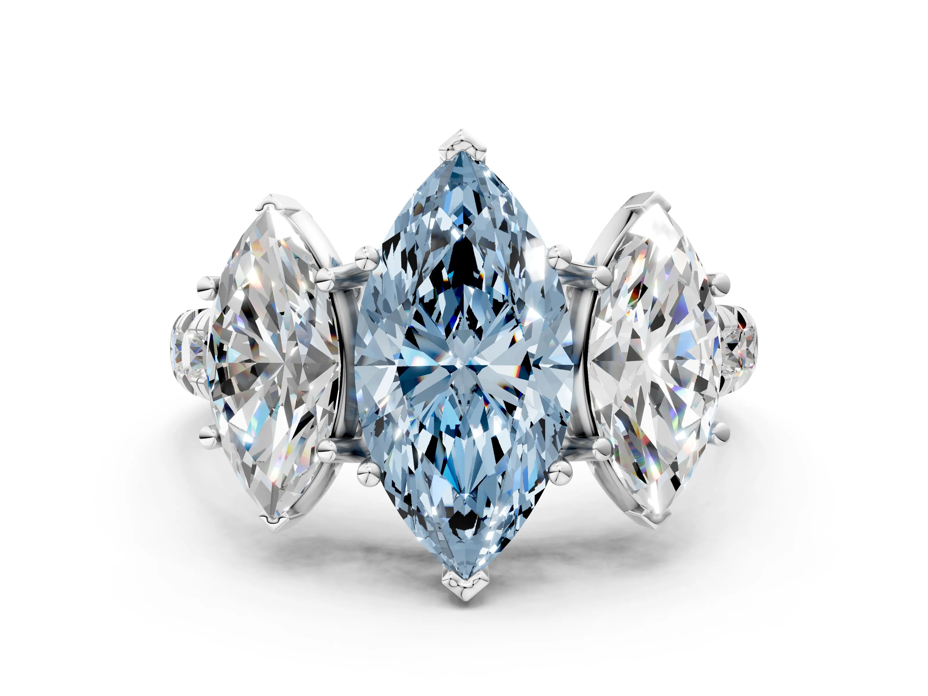 White gold Three-Stone Fancy Blue Marquise Cut Diamond Pavé Band with Prong Setting_12
