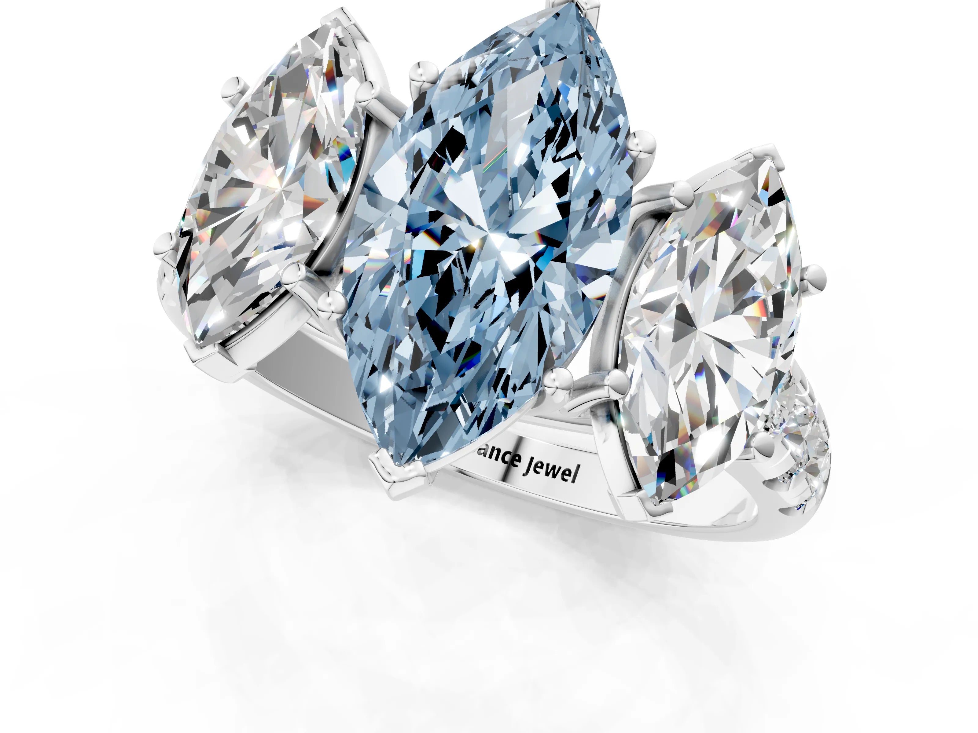 White gold Three-Stone Fancy Blue Marquise Cut Diamond Pavé Band with Prong Setting_13