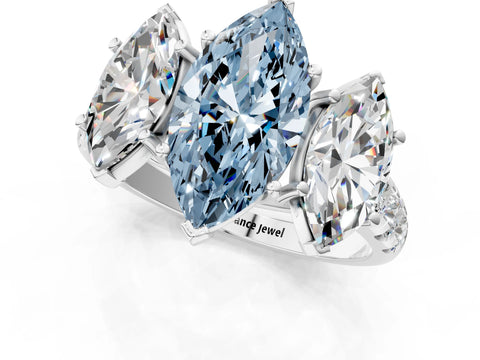 White gold Three-Stone Fancy Blue Marquise Cut Diamond Pavé Band with Prong Setting_13