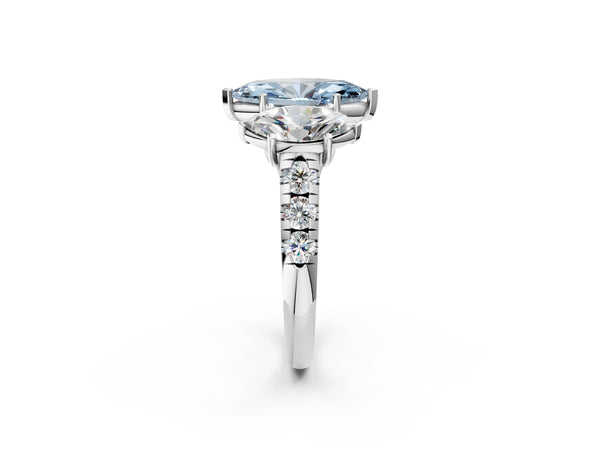 Platinum Three-Stone Fancy Blue Marquise Cut Diamond Pavé Band with Prong Setting