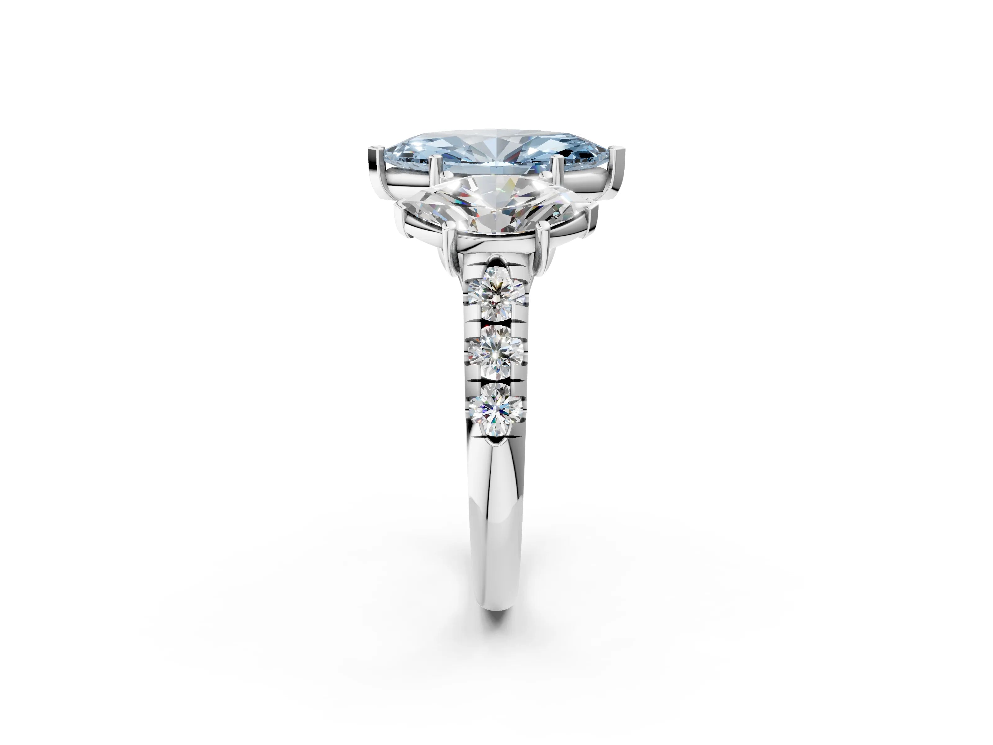 White gold Three-Stone Fancy Blue Marquise Cut Diamond Pavé Band with Prong Setting_14
