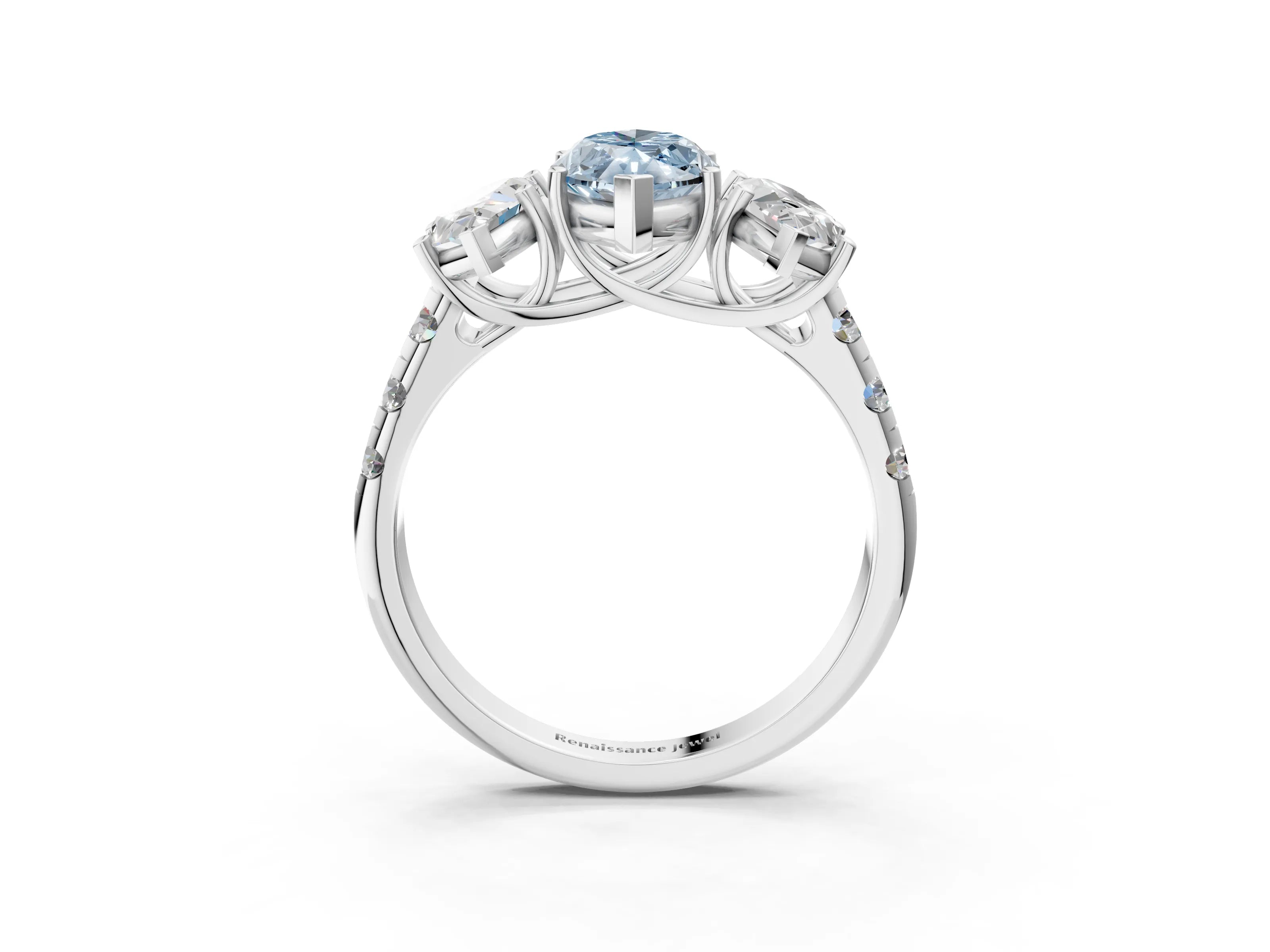 White gold Three-Stone Fancy Blue Marquise Cut Diamond Pavé Band with Prong Setting_15