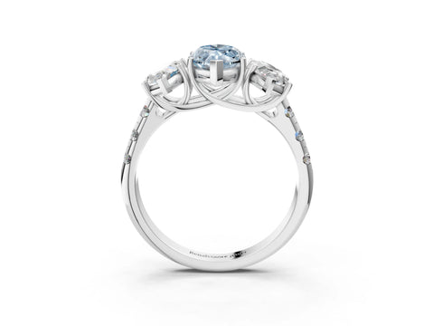 White gold Three-Stone Fancy Blue Marquise Cut Diamond Pavé Band with Prong Setting_15