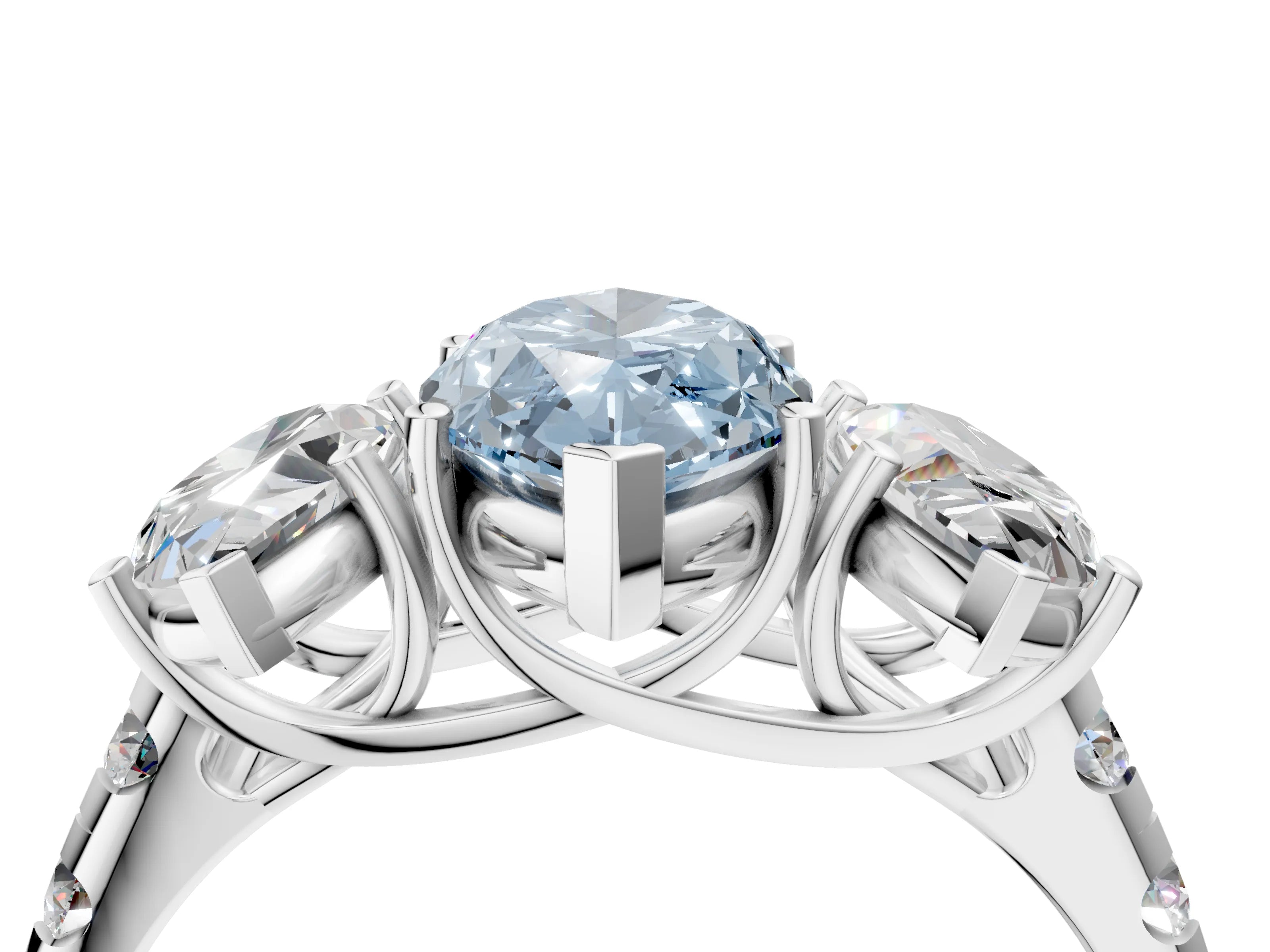White gold Three-Stone Fancy Blue Marquise Cut Diamond Pavé Band with Prong Setting_16