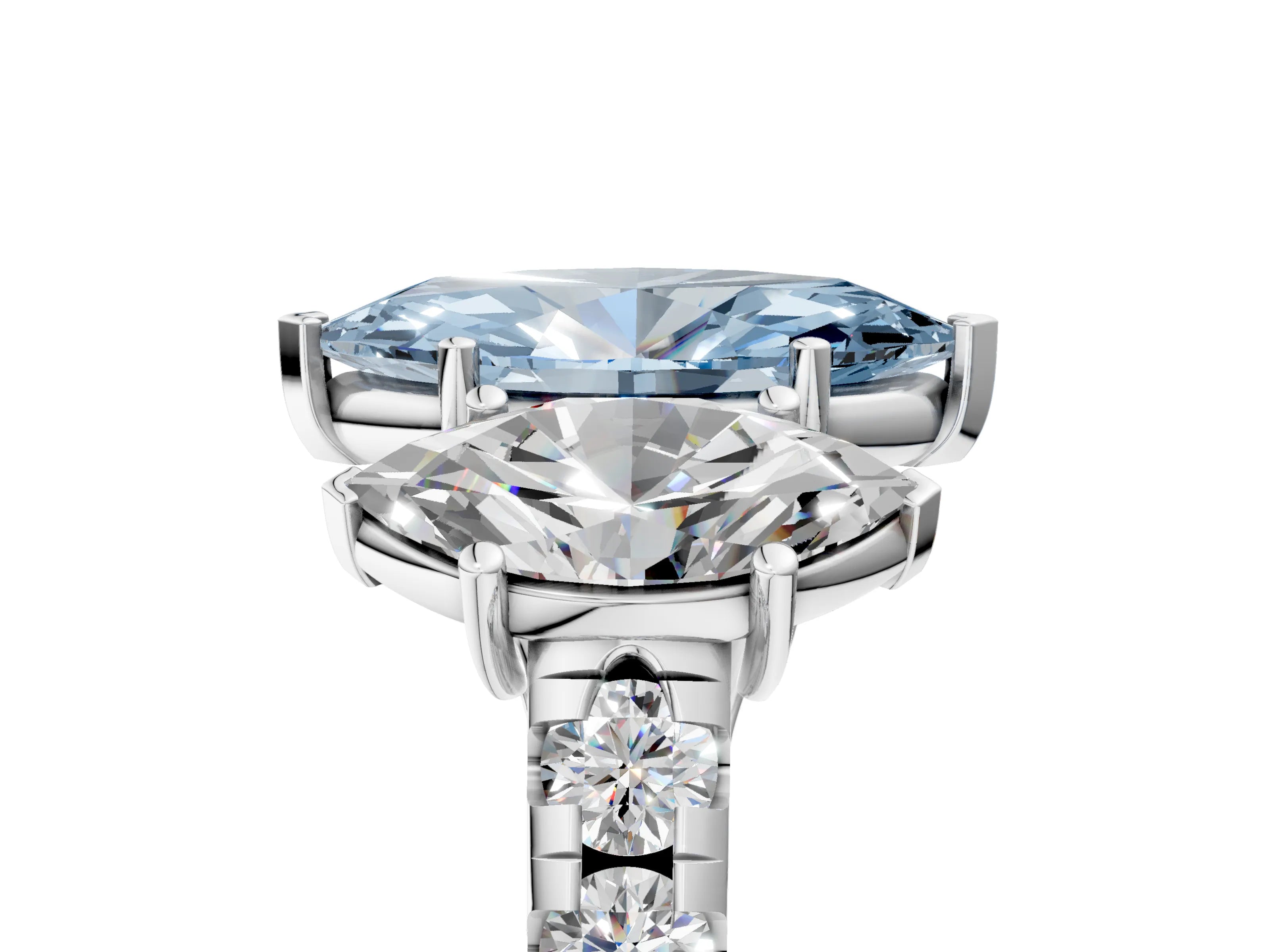 White gold Three-Stone Fancy Blue Marquise Cut Diamond Pavé Band with Prong Setting_17