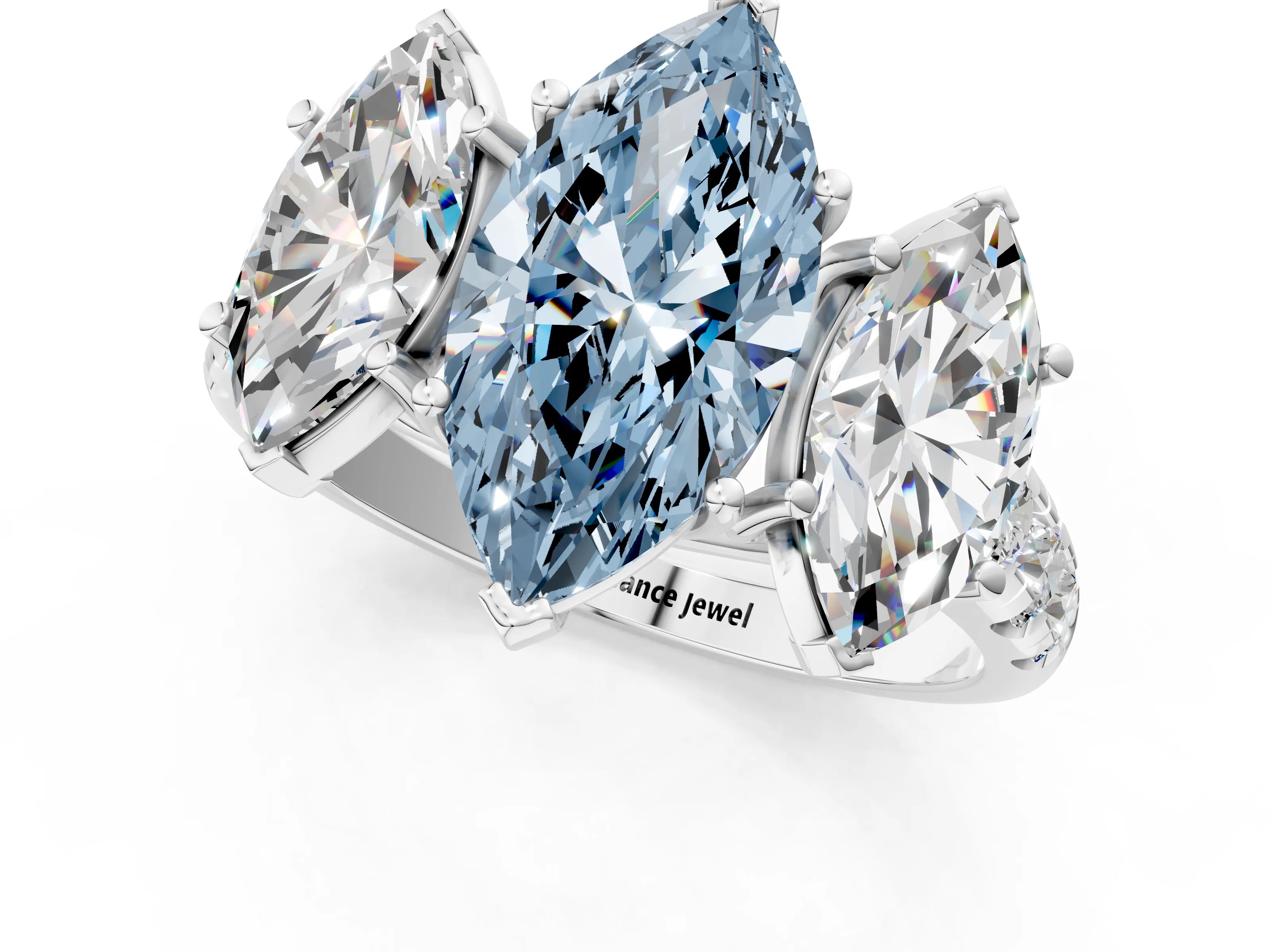 White gold Three-Stone Fancy Blue Marquise Cut Diamond Pavé Band with Prong Setting_1