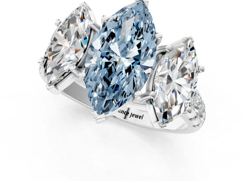 White gold Three-Stone Fancy Blue Marquise Cut Diamond Pavé Band with Prong Setting_1