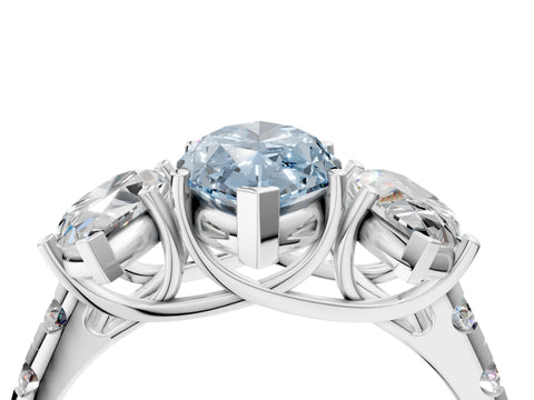 White gold Three-Stone Fancy Blue Marquise Cut Diamond Pavé Band with Prong Setting_4