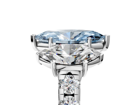 White gold Three-Stone Fancy Blue Marquise Cut Diamond Pavé Band with Prong Setting_5