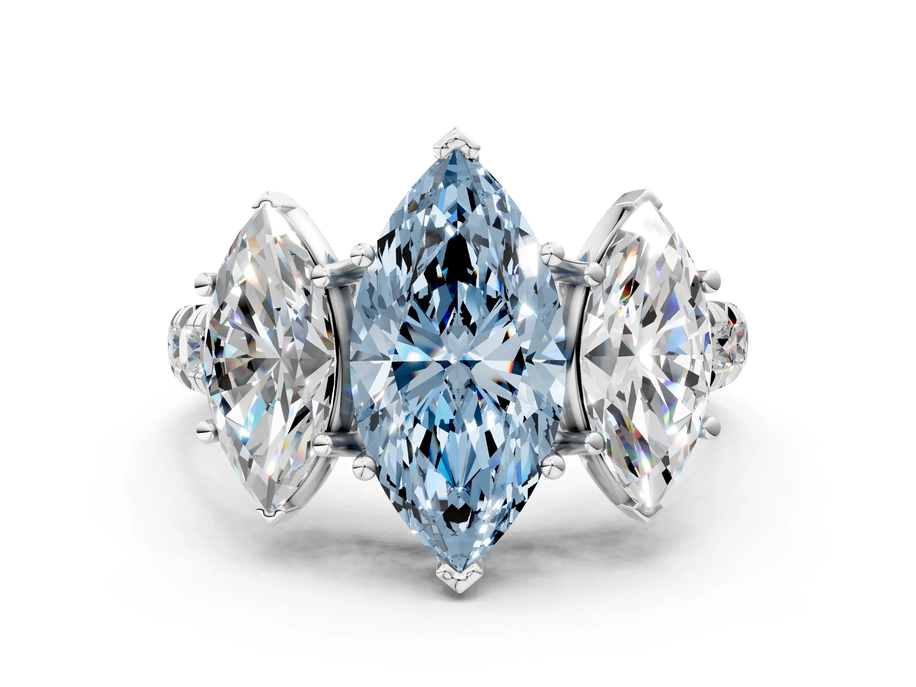 White gold Three-Stone Fancy Blue Marquise Cut Diamond Pavé Band with Prong Setting
