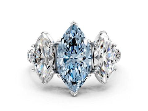 White gold Three-Stone Fancy Blue Marquise Cut Diamond Pavé Band with Prong Setting