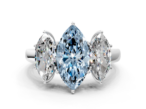 White gold Three-Stone Fancy Blue Marquise  Cut Diamond Ring with Channel-Set Band and Four-Prong Setting_61