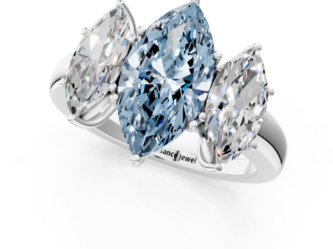 White gold Three-Stone Fancy Blue Marquise  Cut Diamond Ring with Channel-Set Band and Four-Prong Setting_62