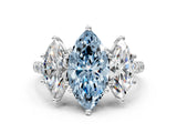 White gold Three-Stone Fancy Blue Marquise Cut Diamond Ring with Pavé Band and Prong Setting_111