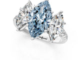 White gold Three-Stone Fancy Blue Marquise Cut Diamond Ring with Pavé Band and Prong Setting_118