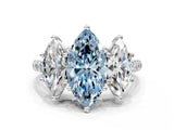 White gold Three-Stone Fancy Blue Marquise Cut Diamond Ring with Pavé Band and Prong Setting_129