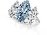 White gold Three-Stone Fancy Blue Marquise Cut Diamond Ring with Pavé Band and Prong Setting_130